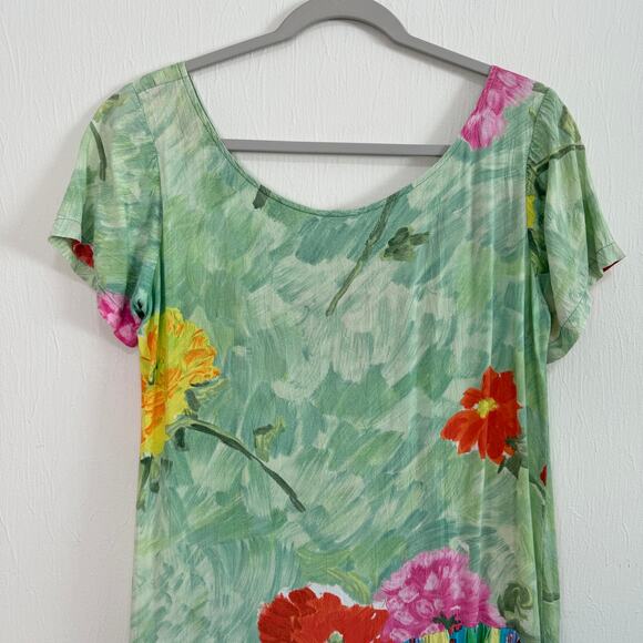 VTG Jams World Womens Mini Dress M Green Colorful Floral Ruffle Hawaiian Beach - Picture 8 of 13